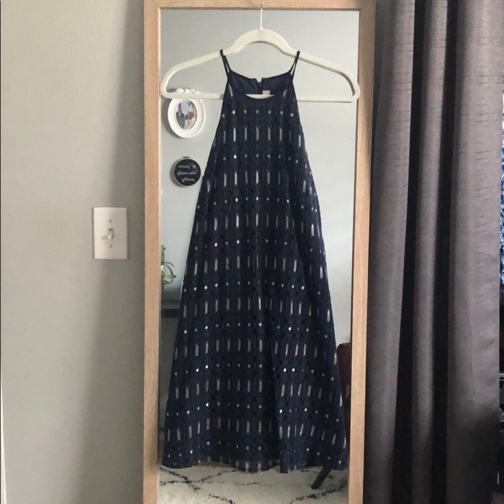 Loft dress blue and black, silver mesh detail